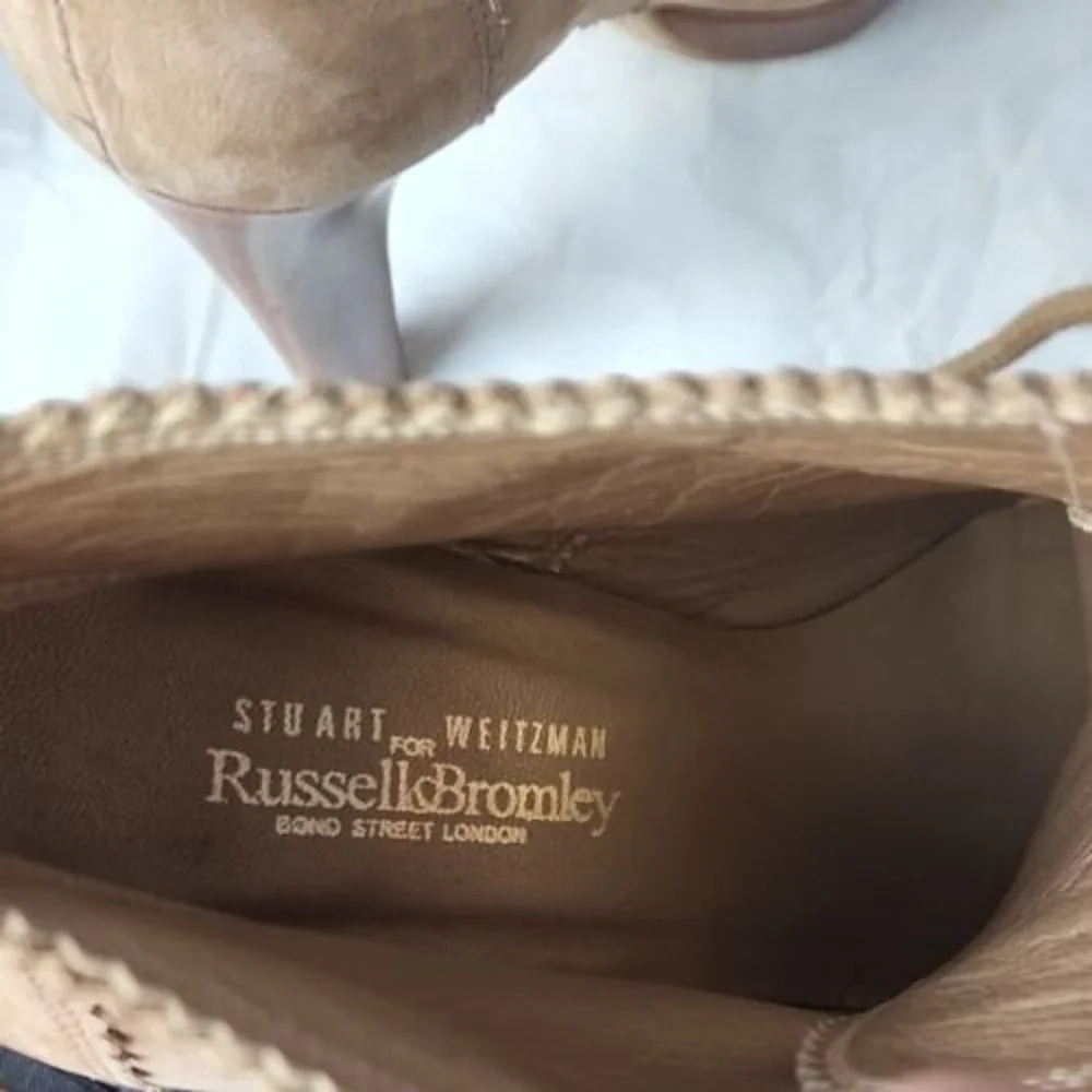 Stuart Weitzman For Russell‎ & Bromley Taupe Suede Lace Front Ankle Booties